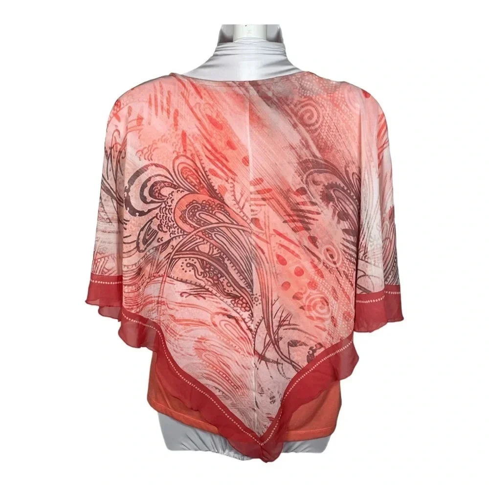 New Directions Layered Coral Poncho Blouse size S NWT - Picture 2 of 7